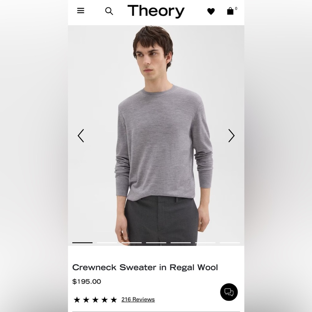 Theory Men’s Knit Sweater In Regal Wool Sz Large